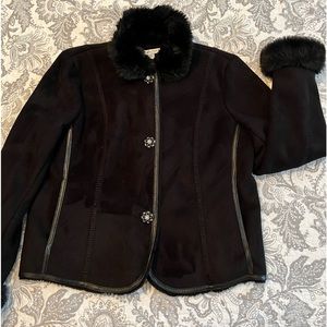 Cold Water Creek Black Faux Suede Jacket with jeweled buttons. Size Large